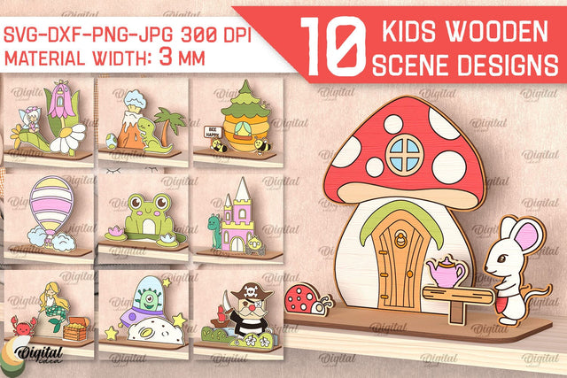 Kids Wooden Scenes Laser Cut Bundle. Kids Designs SVG SVG Evgenyia Guschina 