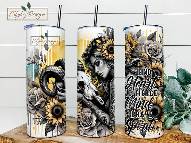 Kind heart Fierce mind Brave spirit 20oz Skinny Straight Tumbler Sublimation Design, Tumbler Wrap For Her PNG, Digital Download Sublimation iStyleDesign 