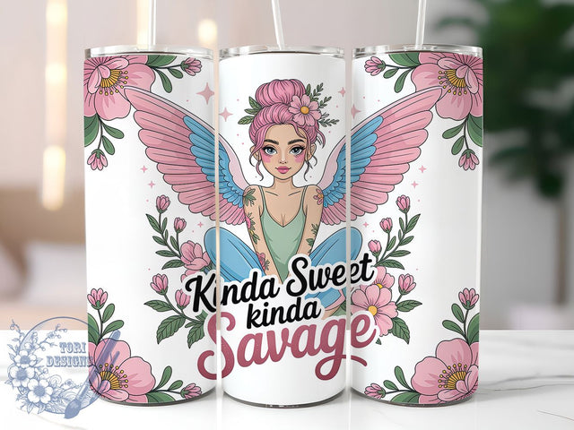 Kinda Sweet Kinda Savage Tumbler, Positive Woman Wrap, 20Oz Skinny Tumbler, Affirmation Sublimation Design, Empowered Woman Tumbler, Motivational Quote Wrap, Girl Power Tumbler Sublimation ToriDesigns 