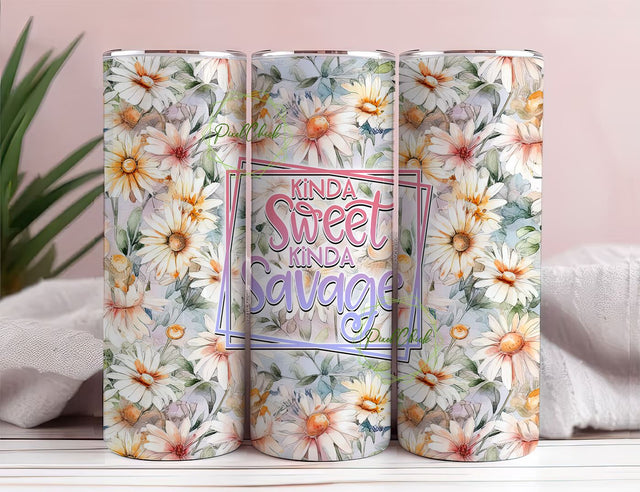 Kinda Sweet Kinda Savage Tumbler Wrap, Boho Floral Tumbler Png, Quencher Sublimation Designs, Seamless Png, Sarcastic Sublimation PixelChick 