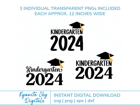 Kindergarten 2024 Graduation Cap Tassel Designs SVG Kyanite Sky Digitals 