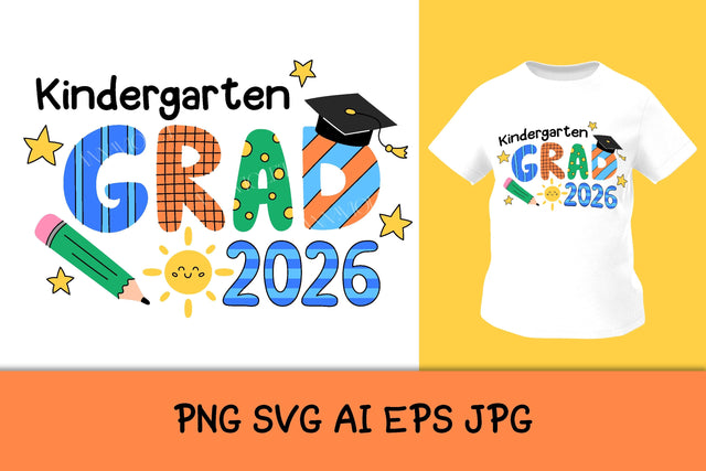 Kindergarten Grad 2026 SVG | Graduation 26 PNG Sublimation for Preschool Graduates, Elementary School Students | Kids T-Shirt Print Digital Sublimation AnnaViolet_store 