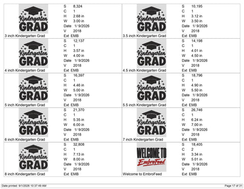 Kindergarten Grad Embroidery Design – Graduation Cap Machine Embroidery File Embroidery/Applique DESIGNS PatternFeed8 