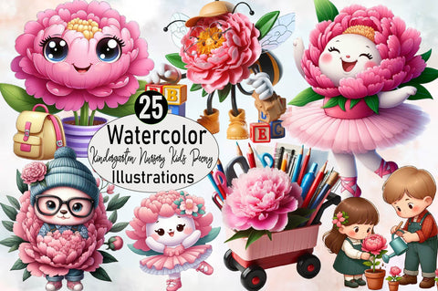 Kindergarten Nursery Kids Peony Clipart Sublimation SVGArt 