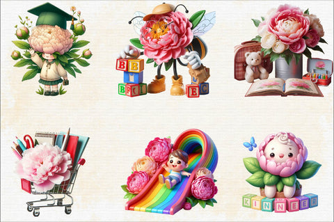 Kindergarten Nursery Kids Peony Clipart Sublimation SVGArt 