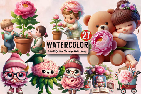 Kindergarten Nursery Kids Peony Sublimation Clipart Bundle Sublimation SVGArt 