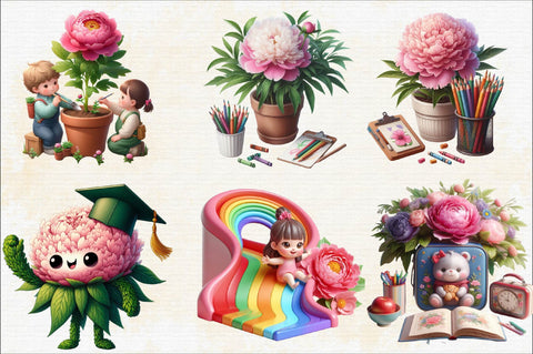 Kindergarten Nursery Kids Peony Sublimation Clipart Bundle Sublimation SVGArt 