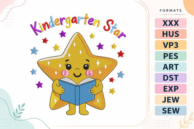 Kindergarten Star Embroidery Design - Cute Back to School Reading Star Embroidery/Applique DESIGNS sg embroidery 