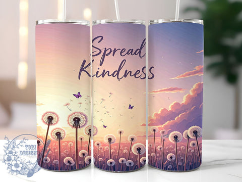 Kindness Dandelion 20oz Tumbler, Dandelion Art, 20oz Tumbler Wrap, Sublimation Design, Inspirational Gift, Nature Decor, Positive Vibes Gift Sublimation ToriDesigns 