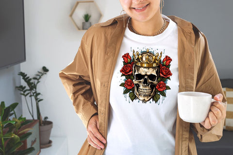 King Skull with Roses Clipart Bundle Sublimation Designangry 