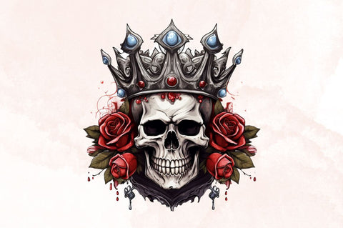 King Skull with Roses Clipart Bundle Sublimation Designangry 