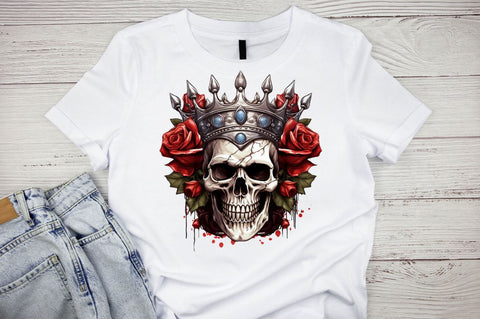King Skull with Roses Clipart Bundle Sublimation Designangry 