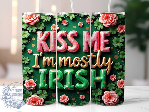 Kiss Me I'm Irish 20oz Tumbler, St. Patrick's Day 20oz Tumbler, Irish Humor, Sublimation Wrap, St. Paddy's Day Gift, Irish Pride Tumbler Sublimation ToriDesigns 