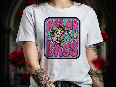 Kiss My Bass T-Shirt PNG, Fishing Humor, Bold Fish Art, Colorful Bass, Sublimation PNG, Angler Shirt, Outdoor Lifestyle Sublimation SvggirlplusArt 