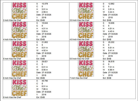 Kiss the Chef Machine Embroidery Design – Cute Cooking Kitchen Chef Embroidery File Embroidery/Applique DESIGNS PatternFeed8 