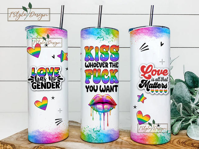 Kiss Whoever You Want Skinny Tumbler Sublimation Design Digital Download PNG Instant DIGITAL ONLY, Pride Tumbler Wrap Sublimation iStyleDesign 