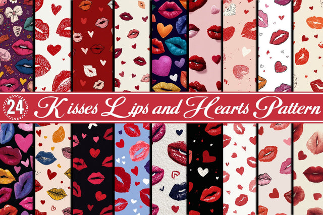 Kisses Lips and Hearts Pattern Digital Pattern SVGArt 
