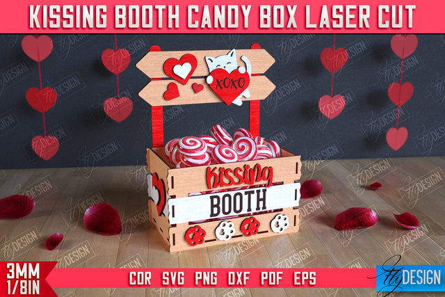Kissing Booth Candy Box | Candy Treat Box | Valentine's Kissing Booth | CNC File SVG Fly Design 