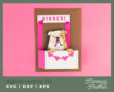 Kissing Booth Card - English Bulldog - Valentine's Day Card SVG 3D Paper Furrow and Feather SVG 