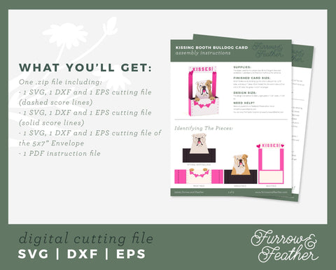 Kissing Booth Card - English Bulldog - Valentine's Day Card SVG 3D Paper Furrow and Feather SVG 