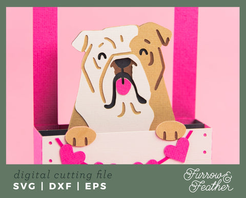 Kissing Booth Card - English Bulldog - Valentine's Day Card SVG 3D Paper Furrow and Feather SVG 