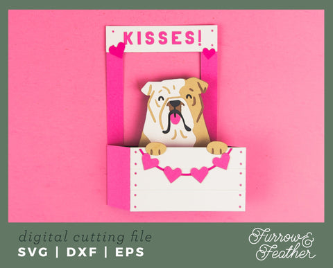 Kissing Booth Card - English Bulldog - Valentine's Day Card SVG 3D Paper Furrow and Feather SVG 