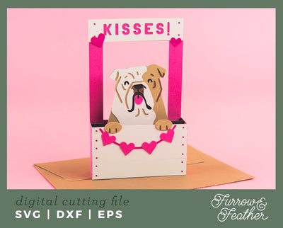 Kissing Booth Card - English Bulldog - Valentine's Day Card SVG 3D Paper Furrow and Feather SVG 
