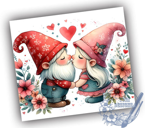 Kissing Gnomes Tumbler, Valentine's Day Decor, 20oz Sublimation Wrap, Cute Gnome Gift, Love Gnomes Design, Romantic Drinkware, February 14th Gift, Valentine’s Day Tumbler Sublimation ToriDesigns 
