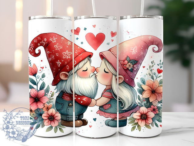 Kissing Gnomes Tumbler, Valentine's Day Decor, 20oz Sublimation Wrap, Cute Gnome Gift, Love Gnomes Design, Romantic Drinkware, February 14th Gift, Valentine’s Day Tumbler Sublimation ToriDesigns 