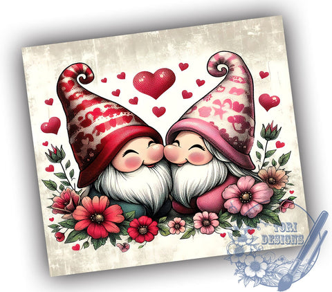Kissing Gnomes Tumbler, Valentine's Day Decor, 20oz Sublimation Wrap, Cute Gnome Gift, Love Gnomes Design, Romantic Drinkware, February 14th Gift, Valentine’s Day Tumbler Sublimation ToriDesigns 