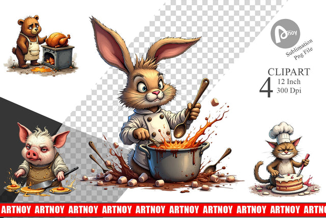Kitchen Chaos Critter Clipart Sublimation artnoy 