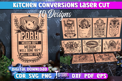 Kitchen Conversions Bundle | Kitchenware | Cooking Methods | Roasting Temperature | CNC Files SVG The T Store Design 
