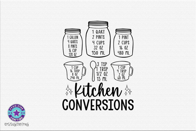 Kitchen Conversions Chart svg | recipe cheat sheet svg | kitchen decor svg SVG FiveStarCrafting 