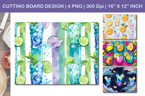 Kitchen Cutting Board Design, Stripes, Alcohol, Summer Drink Sublimation Paper Switch 