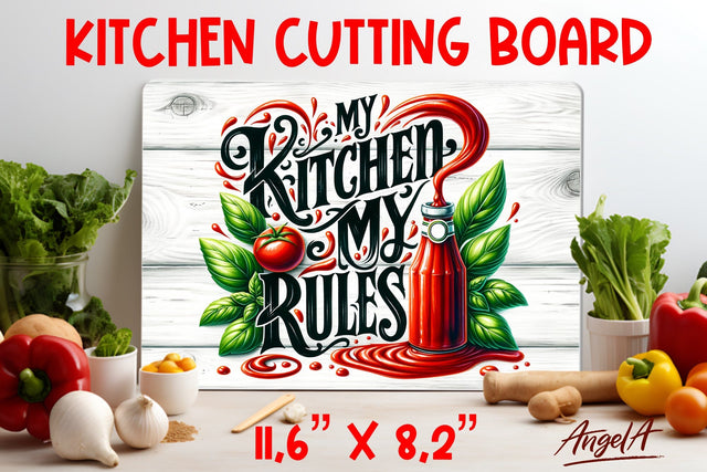 Kitchen cutting board / funny quote My kitchen my rules Sublimation Angelina Semenova 