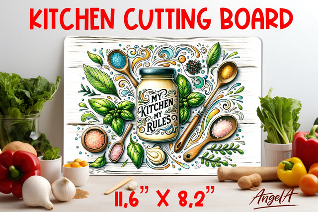 Kitchen cutting board / funny quote My kitchen my rules Sublimation Angelina Semenova 