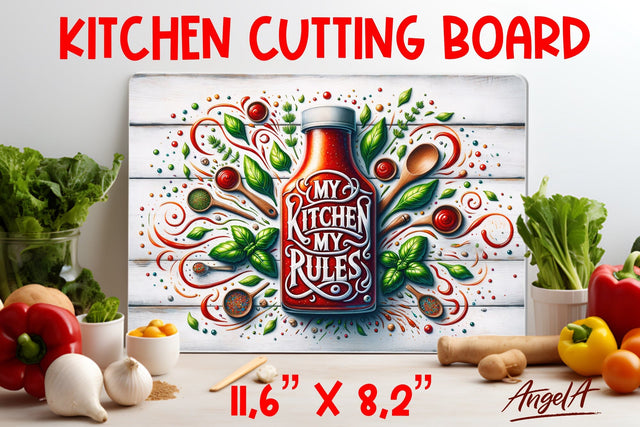 Kitchen cutting board / funny quote My kitchen my rules Sublimation Angelina Semenova 