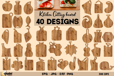 Kitchen cutting boards SVG bundle. 3D Kitchen lasercut SVG Evgenyia Guschina 