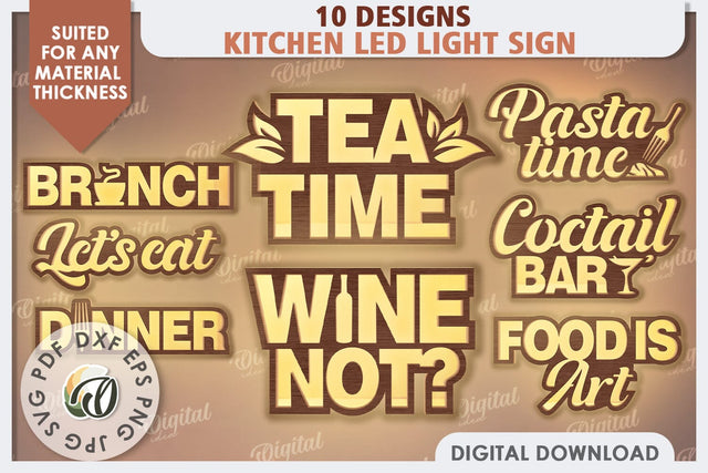 Kitchen Led Light Signs Laser Cut Bundle. Kitchen Decor SVG SVG Evgenyia Guschina 