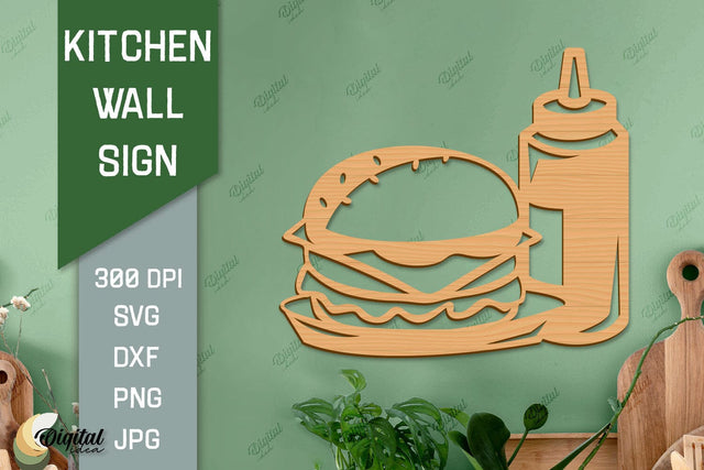 Kitchen Paper Cut. Kitchen Wall Decor Laser Cut. Burger SVG 3D Paper Evgenyia Guschina 
