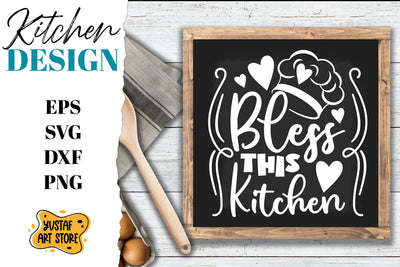 Kitchen SVG design. Kitchen quotes Bless this kitchen SVG Yustaf Art Store 