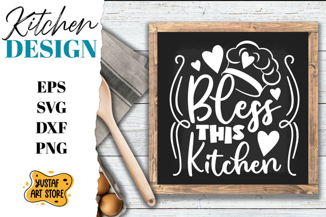 Kitchen SVG design. Kitchen quotes Bless this kitchen SVG Yustaf Art Store 