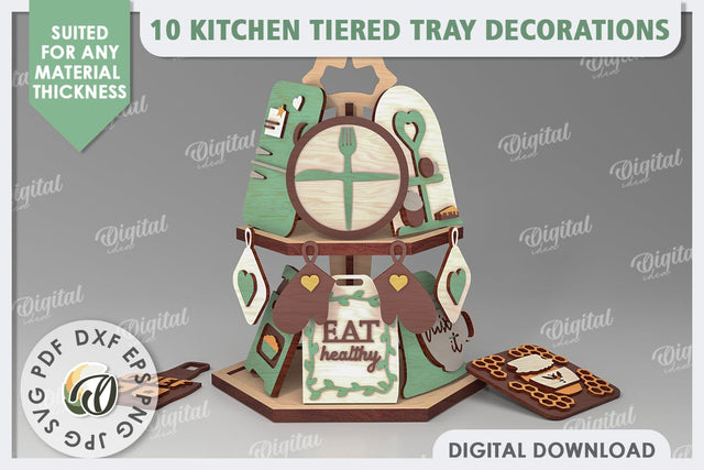 Kitchen Tiered Tray Laser Cut Bundle. Kitchen Decor SVG SVG Evgenyia Guschina 