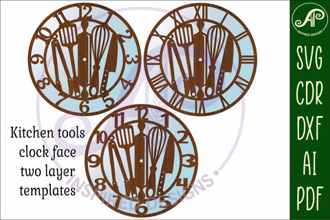 Kitchen tools wall clock laser cut files, SVG SVG APInspireddesigns 