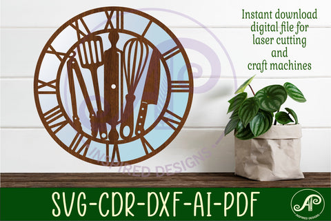 Kitchen tools wall clock laser cut files, SVG SVG APInspireddesigns 