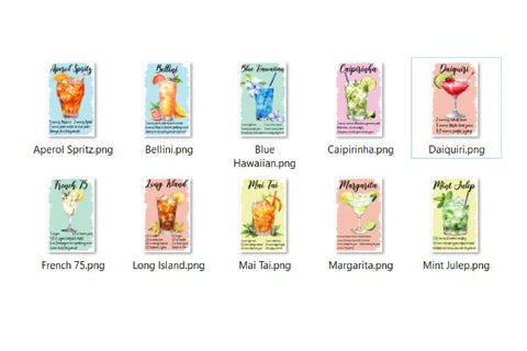 Kitchen Towel Sublimation Bundle, Cocktail Recipe 10 Designs Sublimation OrangeBrushStudio 