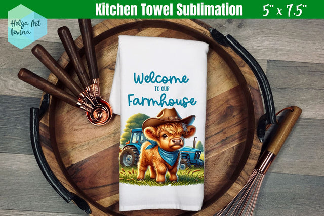 Kitchen Towel Sublimation | Cute cow farmer Sublimation Helga Art 