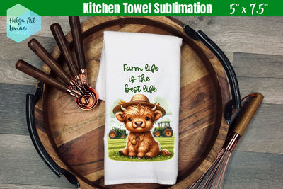 Kitchen Towel Sublimation | Cute cow farmer Sublimation Helga Art 