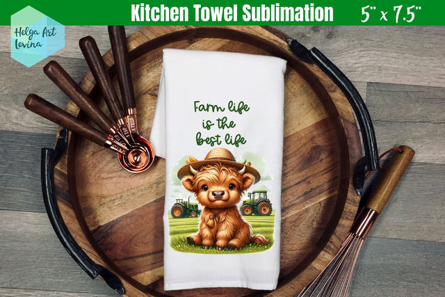 Kitchen Towel Sublimation | Cute cow farmer Sublimation Helga Art 