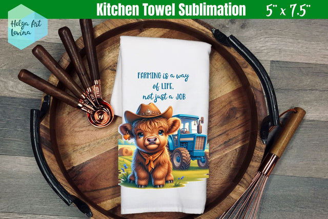 Kitchen Towel Sublimation | Cute cow farmer Sublimation Helga Art 